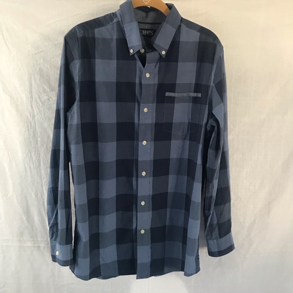 Mens Chaps L/S Blue/Gray/White Plaid Flannel Shirt